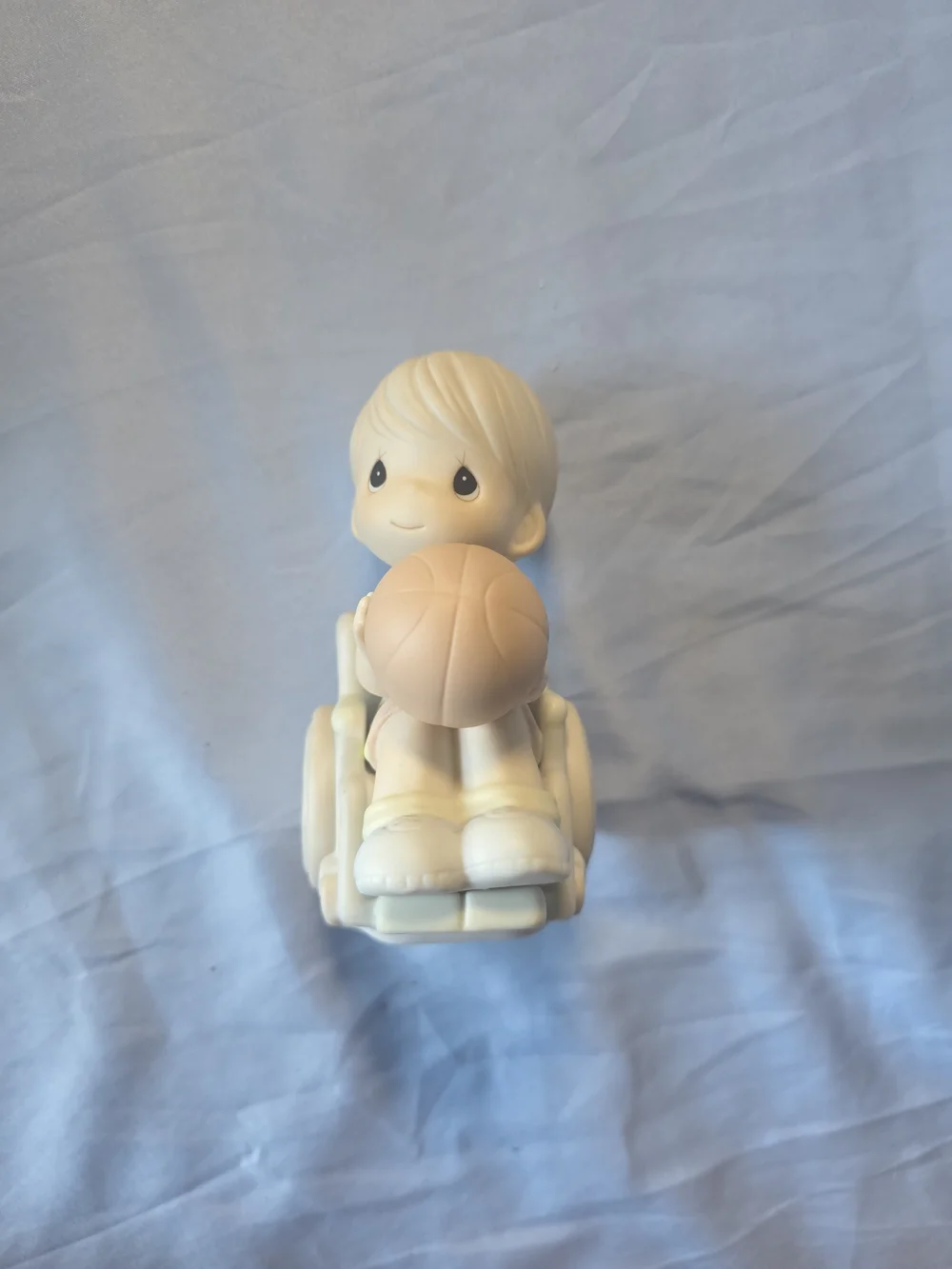 Precious Moments Cream Boy in Wheelchair with Tan Basketball Figurine